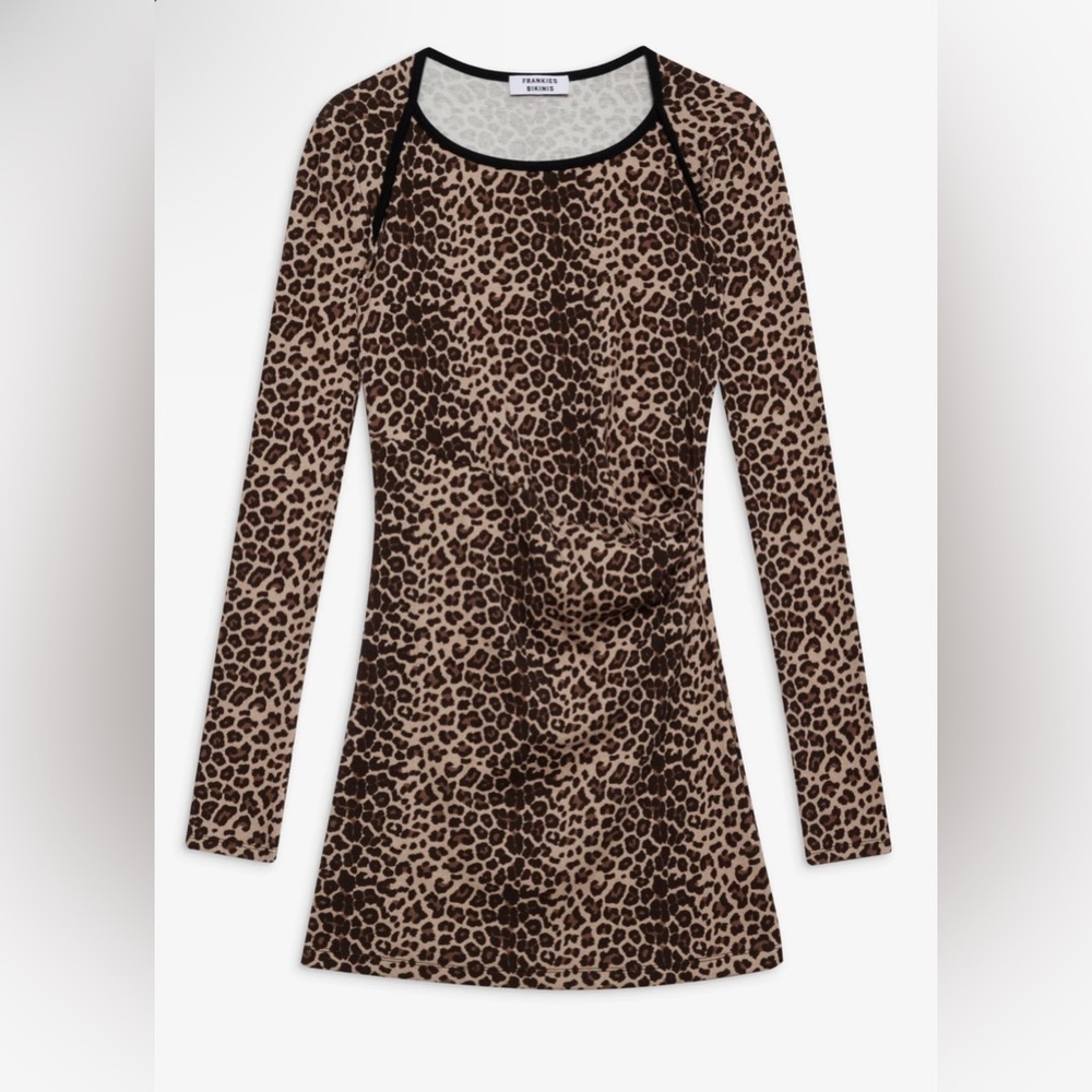 Frankie’s Bikinis Chelsea Long Sleeve Mini Dress Sz M Cheetah Print new